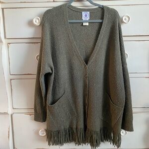 MUCHE MUCHETTE Oatmeal Khaki Tan Knit Fringe Soft Cardigan Sweater One Size